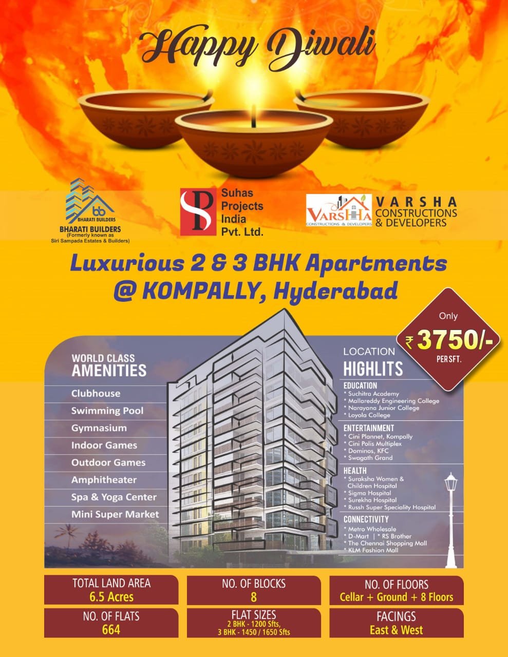 3 & 2 BHK Flats for Sale at Kompally Hyderabad