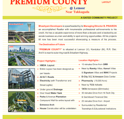 Open Plots For Sale at Premium County Near Tukkuguda, Lemoor.