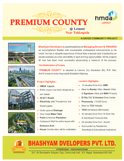 Open Plots For Sale at Premium County Near Tukkuguda, Lemoor.