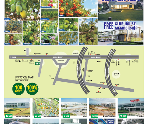 100 Acres Of Farm Houses, Resorts, Fruits For Sale at SRIGANDHAM, Sadasivapet, Mumbai Highway.